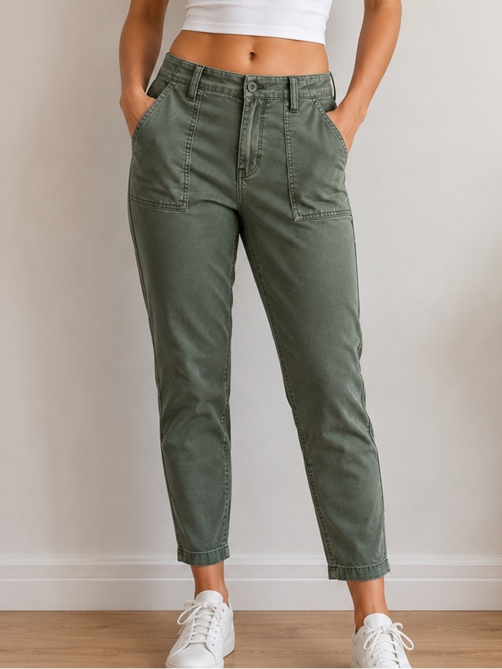 GAP Girlfriend Cargo Crop Jeans High Rise Green Stretch Size 0